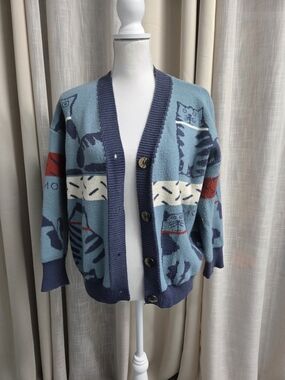 Cat-Pattern Button Cardigan Sweater Women Cozy Vibes Grandmacore